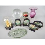 Lot to include paperweights, one in the form of a terrestrial globe, a small Sark glass vase,