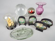 Lot to include paperweights, one in the form of a terrestrial globe, a small Sark glass vase,