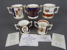 Royal Crown Derby - Five limited edition Royal Crown Derby commemorative loving cups four of which