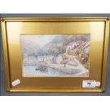 Thomas Herbert Victor (1894-1980) - A small watercolour depicting Lynmouth harbour,