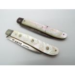 Two Victorian silver and mother of pearl folding knives,