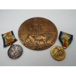 A World War I (WW1) medal group comprising War Medal, Victory Medal and Death Plaque,