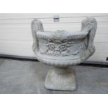 Garden Stoneware - A large reconstituted stone two handled decorative urn planter in two pieces