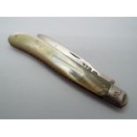 A Victorian silver and mother of pearl folding fruit knife,