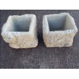Garden Stoneware - Two large square brick style garden planters festooned with ivy (2)