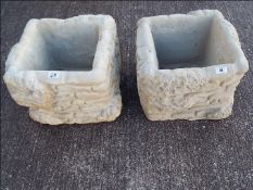 Garden Stoneware - Two large square brick style garden planters festooned with ivy (2)