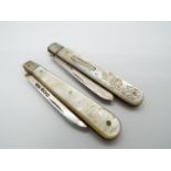 Two George V silver and mother of pearl folding knives, both Sheffield assay,