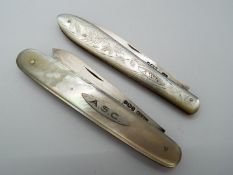 Two silver and mother of pearl folding fruit knives,