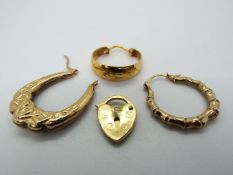 Scrap gold - A collection of scrap gold to include 9ct padlock, two earrings stamped .375 (1.