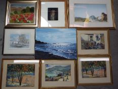 A collection of framed watercolours, pri