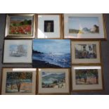 A collection of framed watercolours, pri