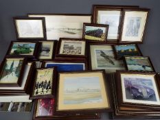 A large quantity of framed prints covering a variety of topics to include The Beatles, automobilia,