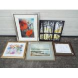 A collection of various pictures to include prints and watercolours, varying image sizes,