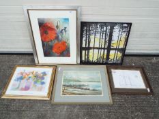 A collection of various pictures to include prints and watercolours, varying image sizes,