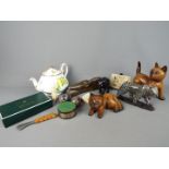 A mixed lot to include animal carvings, boxed Minton 'Marlow' gift set,