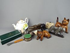 A mixed lot to include animal carvings, boxed Minton 'Marlow' gift set,