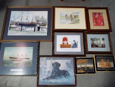 A collection of framed pictures, varying subjects and image sizes comprising watercolours,