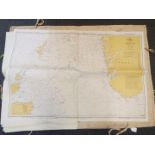 Vintage Admiralty Charts- Folio of 36 British Admiralty charts in original linen folder,
