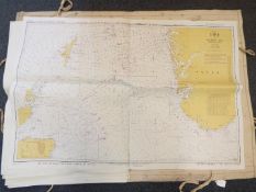 Vintage Admiralty Charts- Folio of 36 British Admiralty charts in original linen folder,