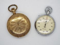 A Nero Lemania stop watch and a yellow metal Monitor full hunter pocket watch case (case only)