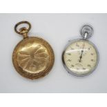 A Nero Lemania stop watch and a yellow metal Monitor full hunter pocket watch case (case only)