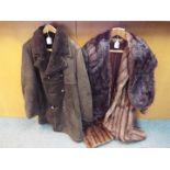 A ¾ length fur coat and stole and a Morlands lambskin coat in dark brown.