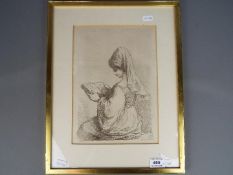 Francesco Bartolozzi, after Guercino, an engraving depicting a Turkish woman reading,