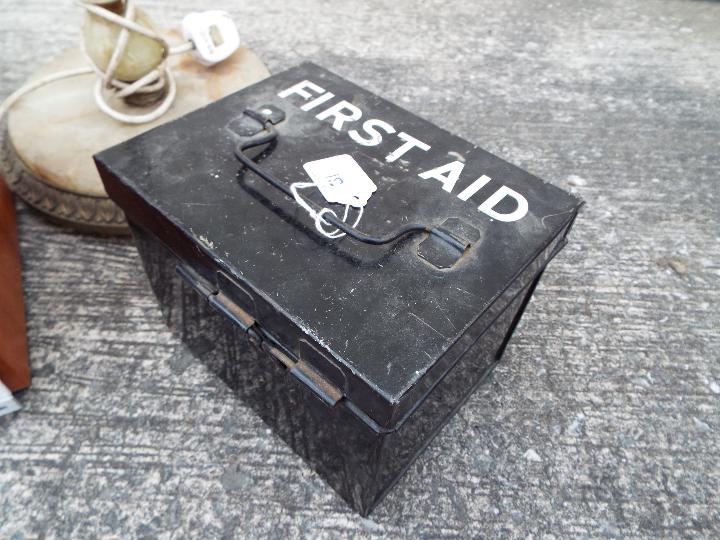 A brass and onyx standard lamp, Panasonic stereo system and vintage first aid box. - Image 3 of 4