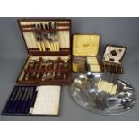 A canteen of cutlery with contents, further cased plated flatware and a quantity of loose items.