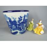 A large Victoria Ware Ironstone blue and white jardiniere or planter,