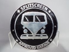 A black and chrome splitscreen camper van sign, approx 24.