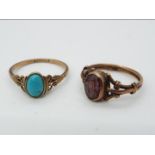 A lady's ring set with turquoise, stamped 9ct,