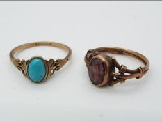 A lady's ring set with turquoise, stamped 9ct,