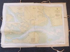 Vintage Admiralty Charts- Folio of 56 British Admiralty charts in original linen folder labelled