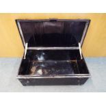 A large, vintage, metal chest measuring approximately 32 cm x 91 cm x 49 cm.