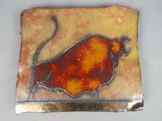 An Adam Dworski Wye Pottery plaque depicting a bull,