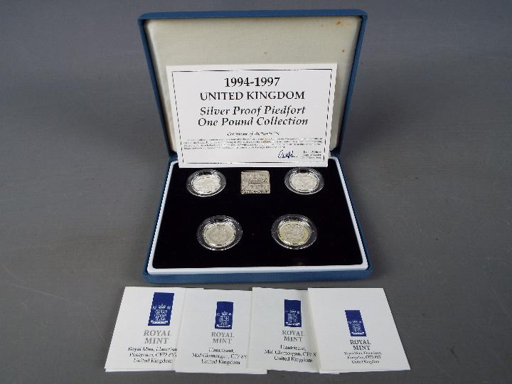 A Royal Mint Silver Proof Piedfort One Pound Collection 1994-1997,
