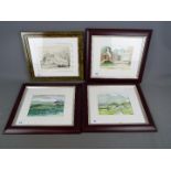 Three framed watercolour landscapes, signed by the artist R. Jones and one further picture.