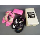 A boxed pair of Juicy Couture flip flops (child size 6) and a Kurt Geiger 'Carvela' high heeled