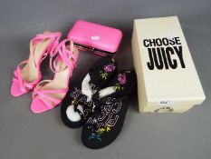 A boxed pair of Juicy Couture flip flops (child size 6) and a Kurt Geiger 'Carvela' high heeled