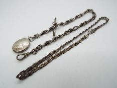 Silver - a hallmarked silver watch chain with white metal locket and a Silver 925 triple stranded