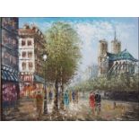 Caroline Burnett - A framed oil on board depicting a street scene, signed lower right by the artist,