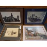 A collection of pictures including a local interest print after Frank Williams entitled 'The