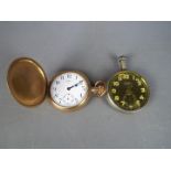 A gold plated Waltham full hunter pocket watch (glass and seconds hand missing) and a WWI 30 Hour