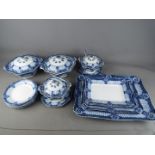 A quantity of Ford & Sons blue and white dinner ware in the Halford pattern, comprising meat plates,