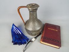 A small mixed lot comprising a Philip Ashberry & Sons Britannia Metal pitcher with cover,