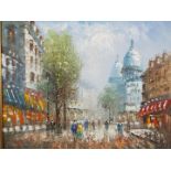 Caroline Burnett - A framed oil on board depicting a continental street scene,