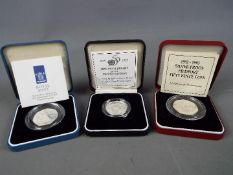 Three Royal Mint silver proof Piedfort coins, D-Day Commemorative 50p,
