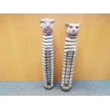 Two large painted wooden carvings depicting tigers, largest approximately 84 cm (h).