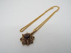 9 ct Gold - a 9ct gold necklace with a 9ct gold cluster pendant, stamped 375, approx 5.